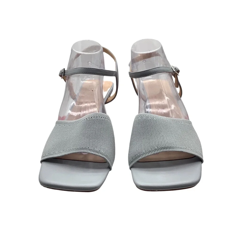 Journee Collection Evylinn Blue Knit Square Toe Block Heel Sandals  Size 12